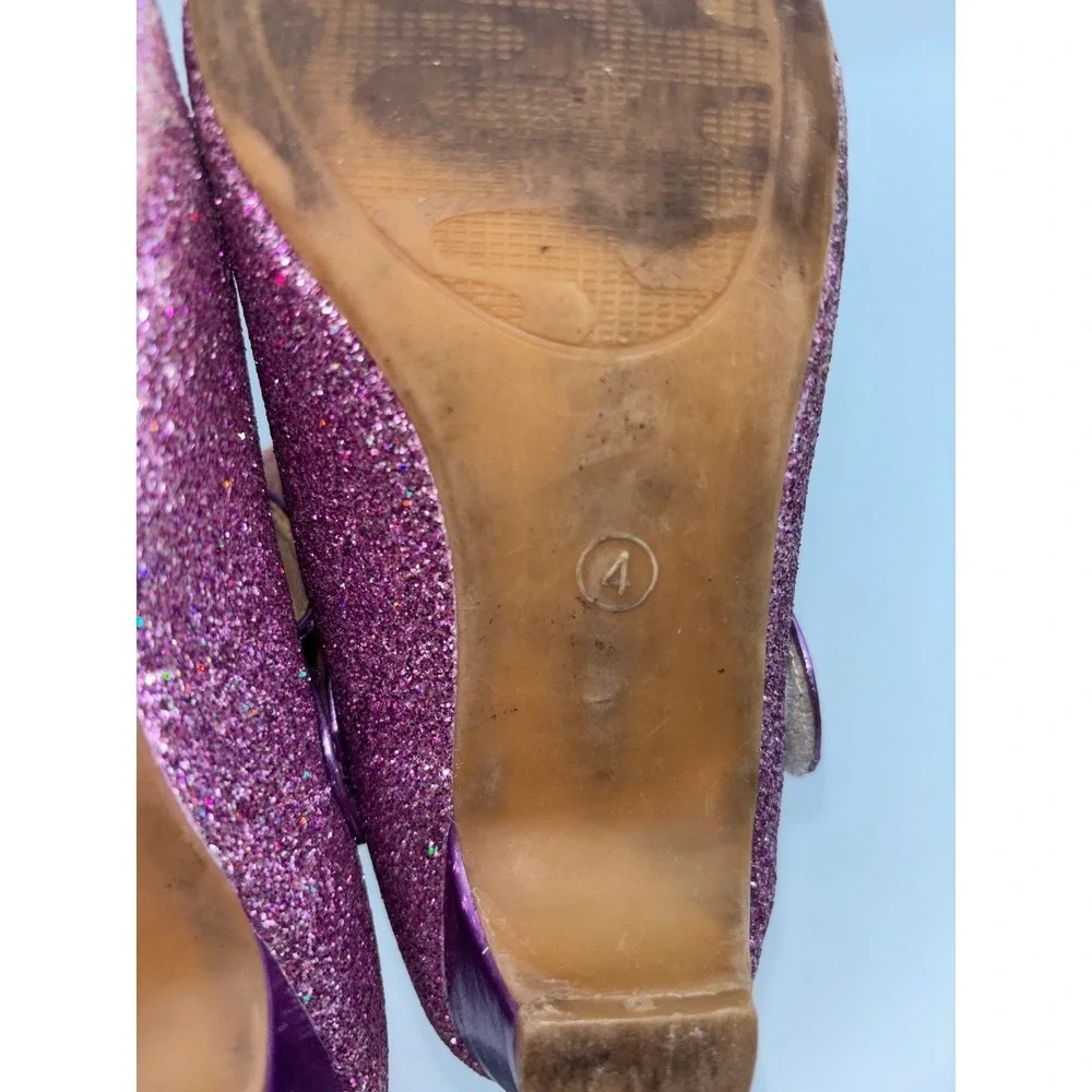 GLITTER MARY JANE SHOES Girls Purple Bow Sparkle Heel Party Daddy Daughter Dance